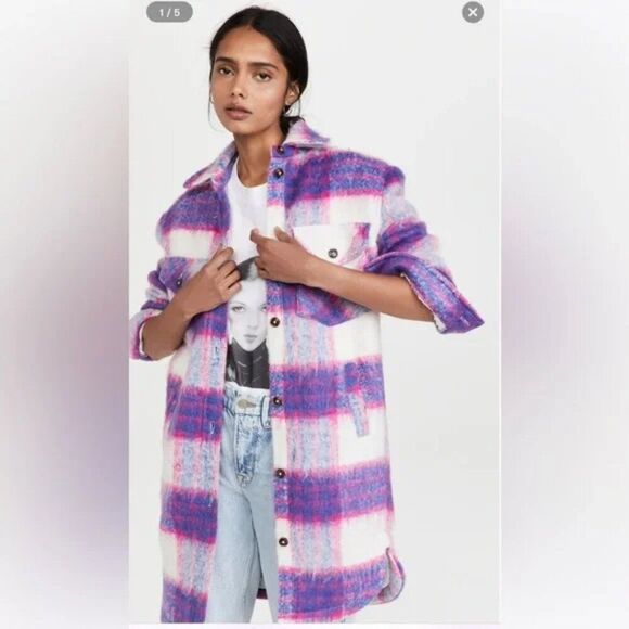 NWT Blank NYC Prime Time Blue Multi Plaid Brushed Long Shacket Sz XS - Picture 1 of 10